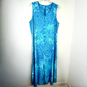 Vintage Blue Ginger Tropical Hawaiian Maxi Dress Large